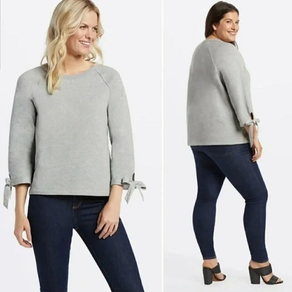 Draper James tie 3/4 sleeve crew grey Sweatshirt sz Small
